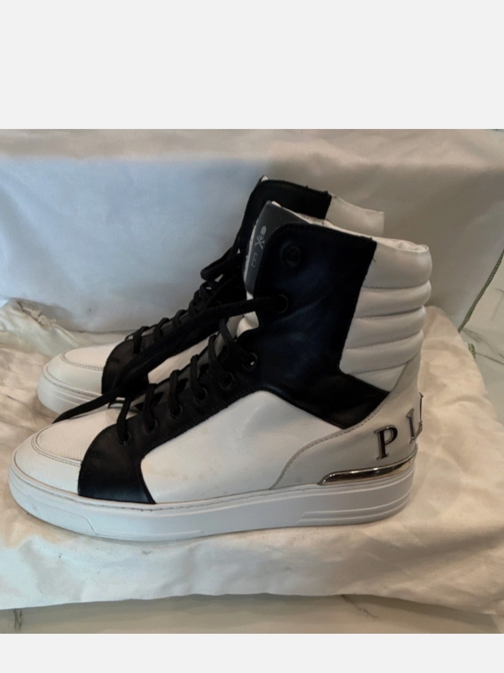 Philipp Plein Black and White High-Top Athletic Sneakers Size 44